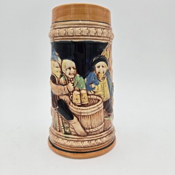 Midcentury Hand Painted Beer Stein German Phrased 7 Inch Mug Germany Japan - Picture 1 of 11